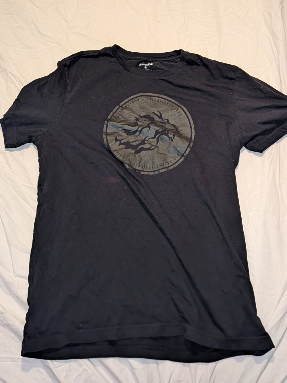 Express Black Short Sleeve Tee with Circular Flame Graphic